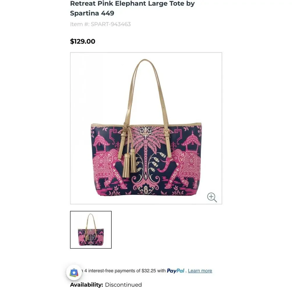 Spartina 449 Retreat Pink Elephant Large Tote Bag Gold Leather Strap Palm Tree